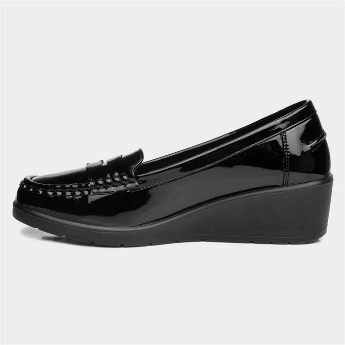 Softlites Womens Black Patent Wedge Loafer Shoe - Image 2
