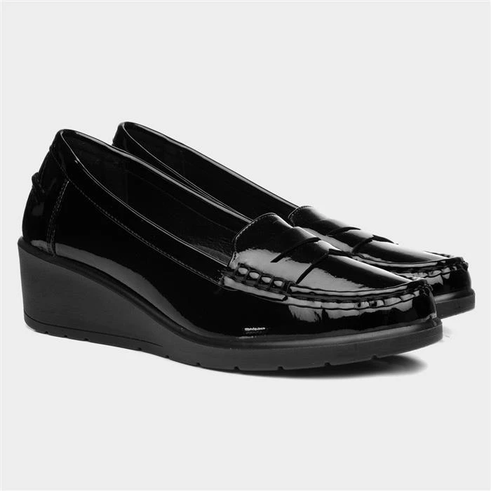 Softlites Womens Black Patent Wedge Loafer Shoe - Image 5