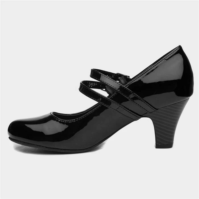 Lilley Violet Womens Black Patent Strap Court Shoe - Image 2