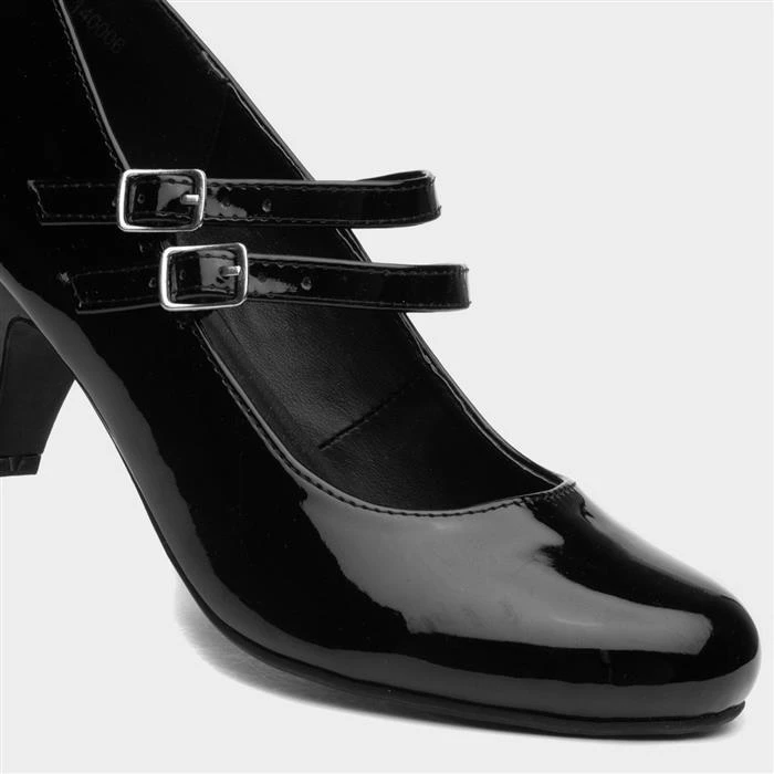 Lilley Violet Womens Black Patent Strap Court Shoe - Image 4