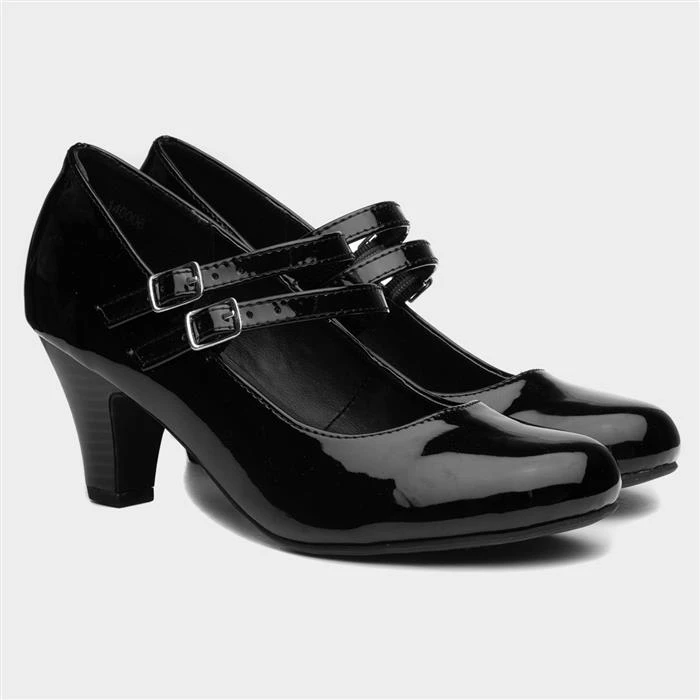 Lilley Violet Womens Black Patent Strap Court Shoe - Image 5
