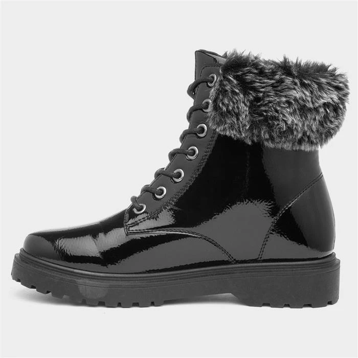 Lilley Womens Black Patent Lace Up Boot - Image 2