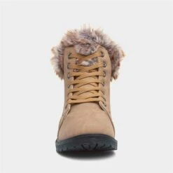 Lilley Womens Tan Fur Lace Up Boot