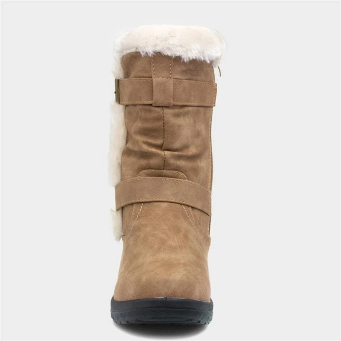 Softlites Womens Tan Faux Fur Calf Boot