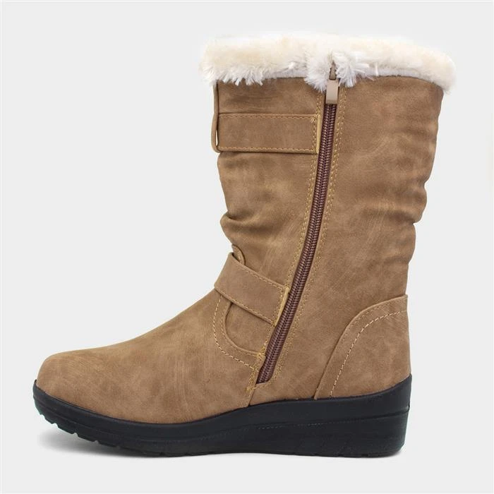 Softlites Womens Tan Faux Fur Calf Boot - Image 2