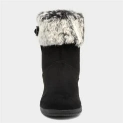 Lilley Womens Black Wedge Ankle Boot With Faux Fur