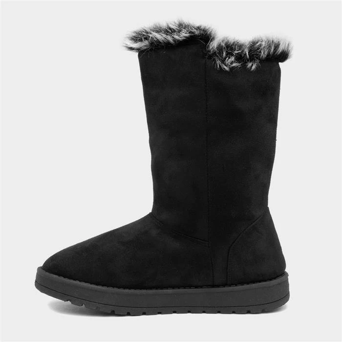 Lilley Womens Black Faux Fur Trim Calf Boot - Image 2