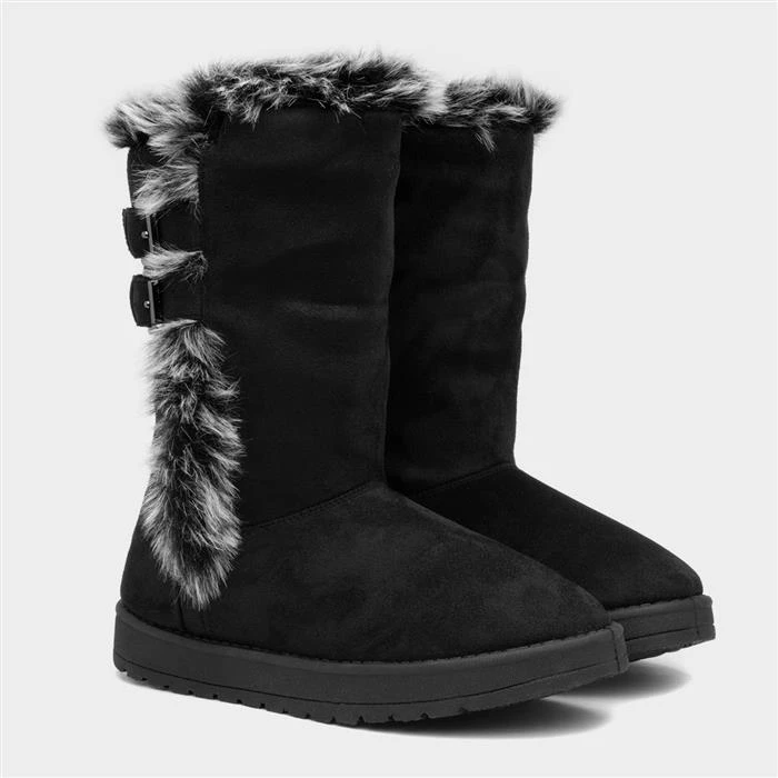 Lilley Womens Black Faux Fur Trim Calf Boot - Image 5