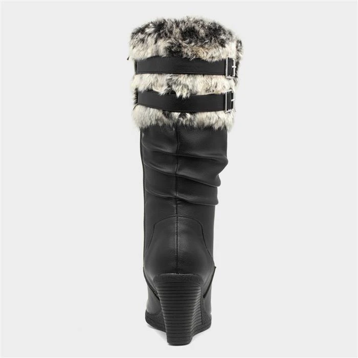 Lilley Womens Black High Leg Wedge Boot - Image 3