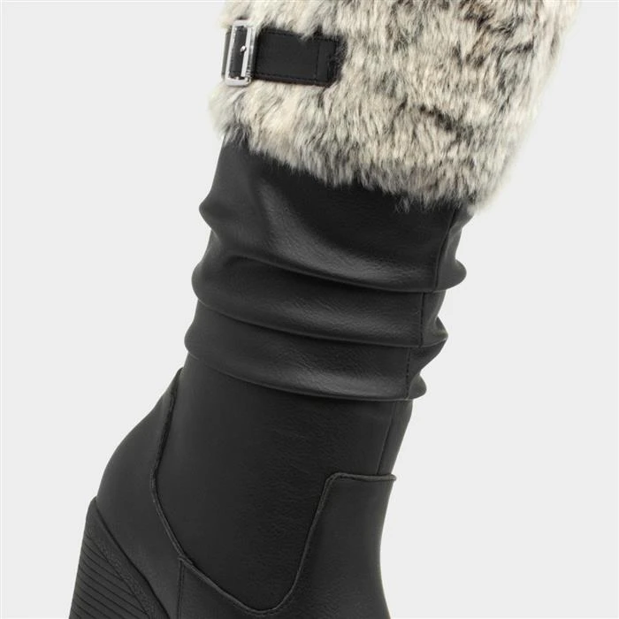 Lilley Womens Black High Leg Wedge Boot - Image 4