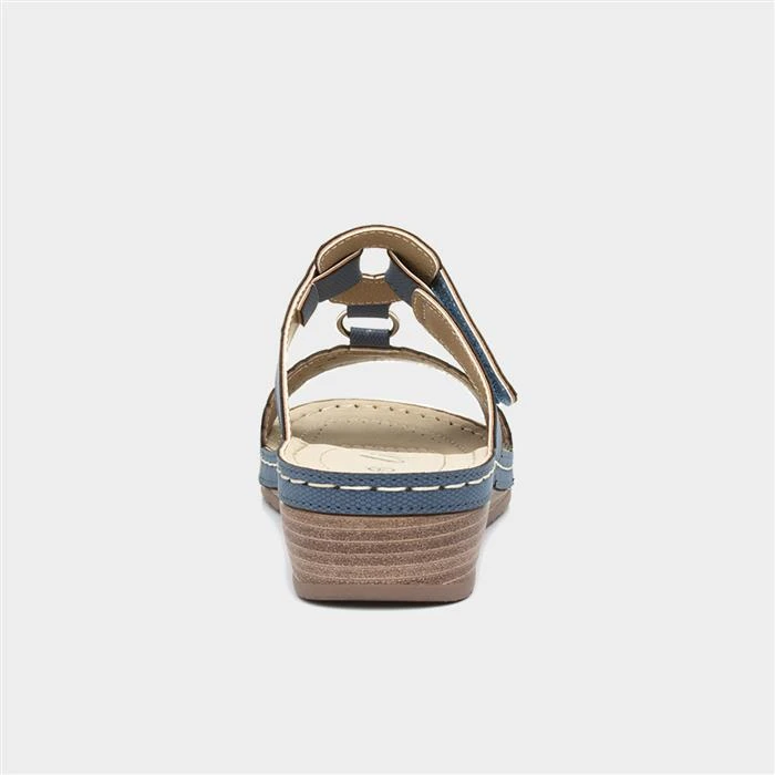 Lilley Womens Blue Wedge Easy Fasten Sandal - Image 3