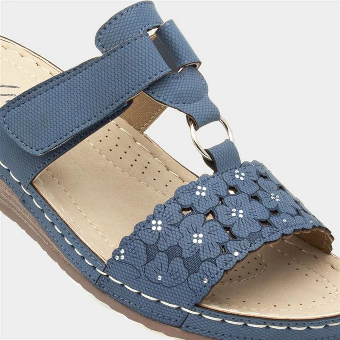 Lilley Womens Blue Wedge Easy Fasten Sandal - Image 4