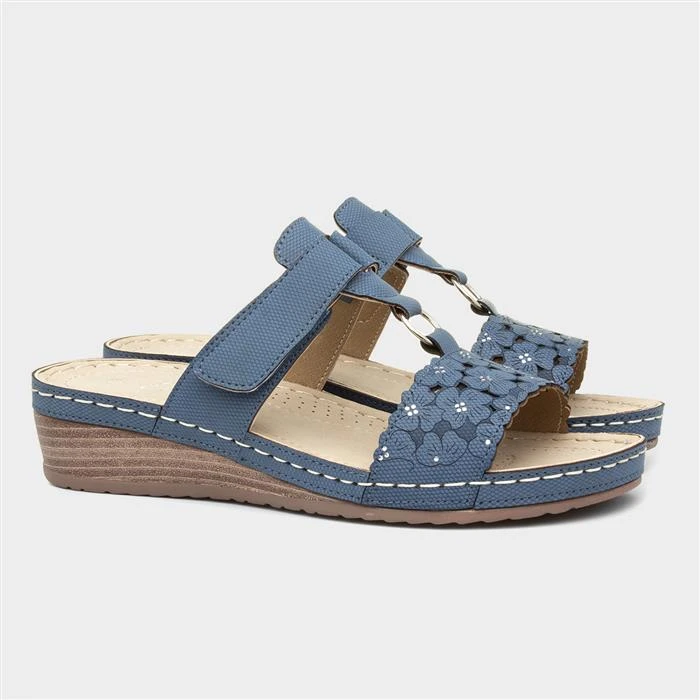 Lilley Womens Blue Wedge Easy Fasten Sandal - Image 5
