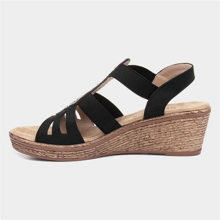 Softlites Womens Black Slip On Wedge Sandal - Image 2