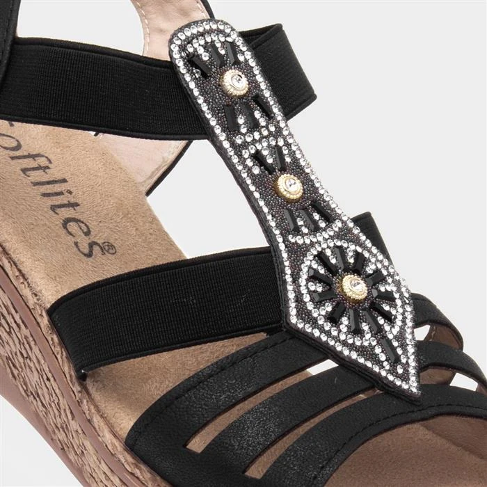 Softlites Womens Black Slip On Wedge Sandal - Image 4