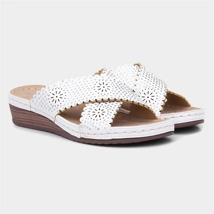 Lilley Womens White Slip On Wedge Comfort Sandal - Image 5