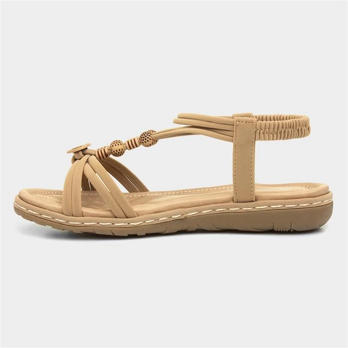 Lilley Womens Beige Flat Slip On Sandal - Image 2