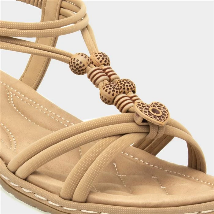Lilley Womens Beige Flat Slip On Sandal - Image 4