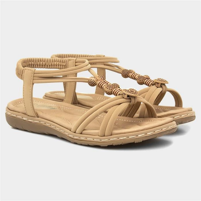 Lilley Womens Beige Flat Slip On Sandal - Image 5