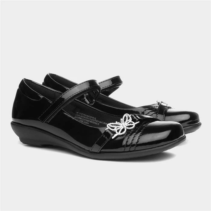Walkright Kids Black Patent Butterfly School Shoe - Image 5