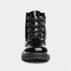 Walkright Girls Black Patent Heart Ankle Boots