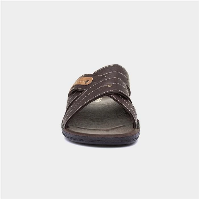 Red Fish Mens Cross Over Dark Brown Mule Sandal