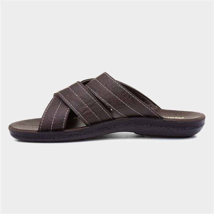 Red Fish Mens Cross Over Dark Brown Mule Sandal - Image 2