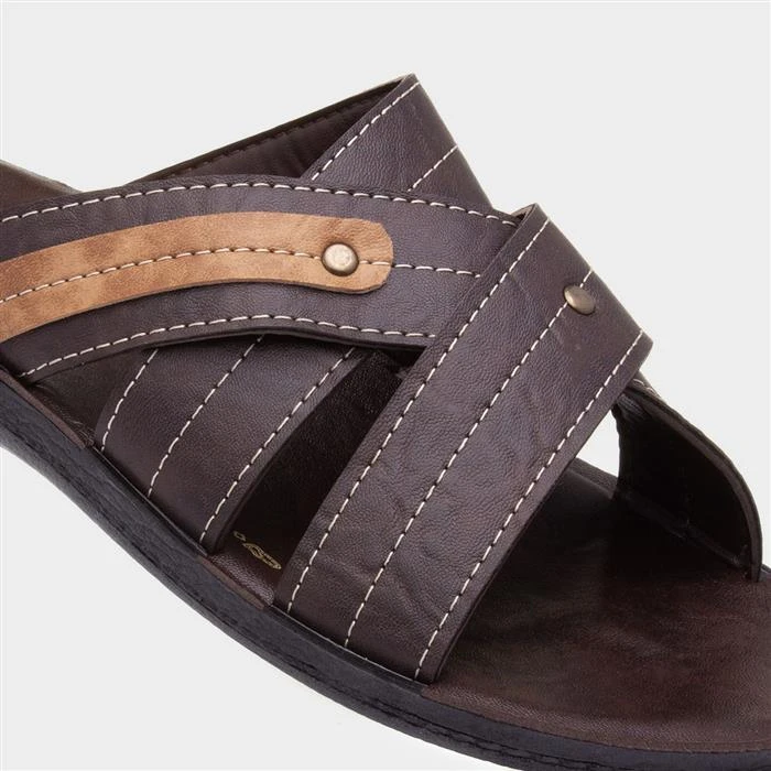 Red Fish Mens Cross Over Dark Brown Mule Sandal - Image 4