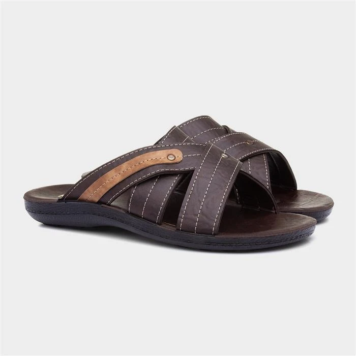 Red Fish Mens Cross Over Dark Brown Mule Sandal - Image 5