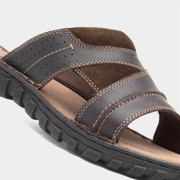 Lotus Mens Brown Leather Slip On Sandal - Image 4