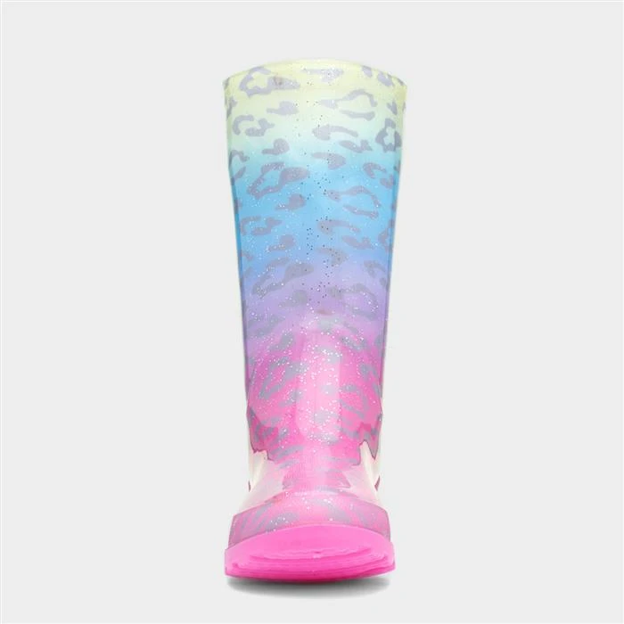Zone Stormy Kids Rainbow Leopard Print Glitter Welly