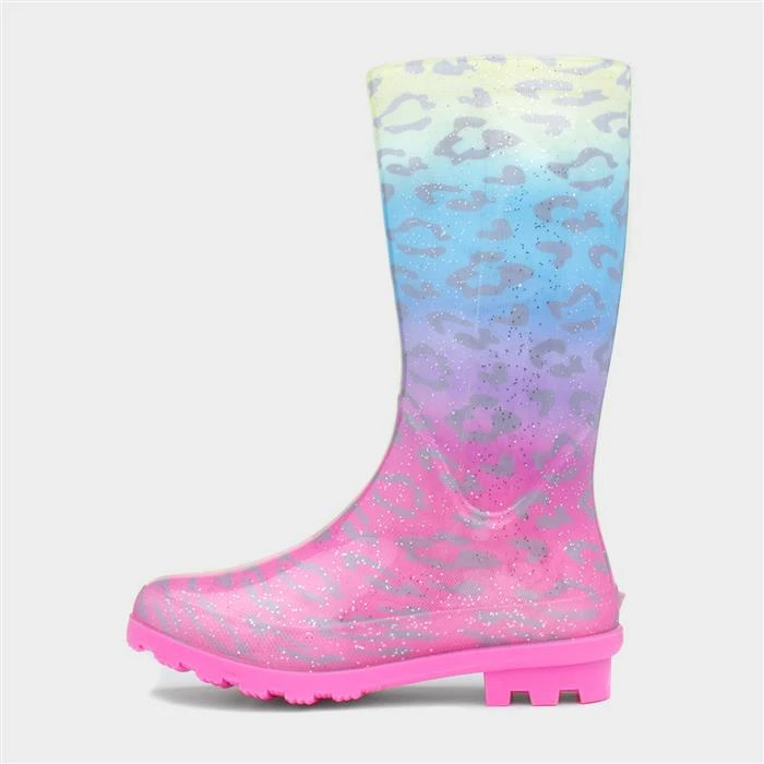 Zone Stormy Kids Rainbow Leopard Print Glitter Welly - Image 2