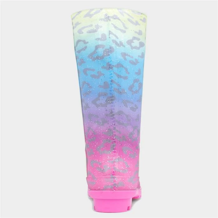 Zone Stormy Kids Rainbow Leopard Print Glitter Welly - Image 3